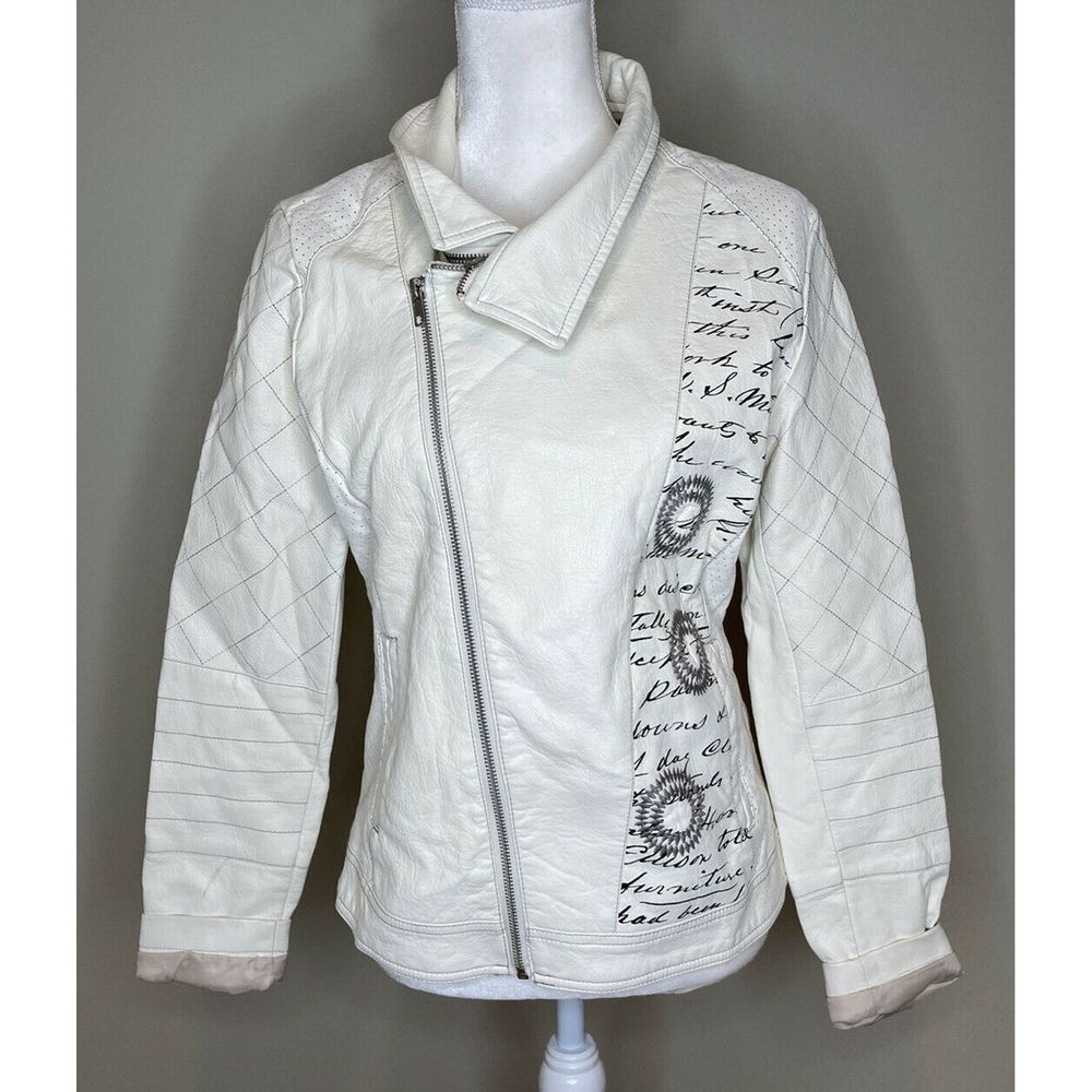 DESIGUAL Women's Zip Up Leather Bomber Jacket M